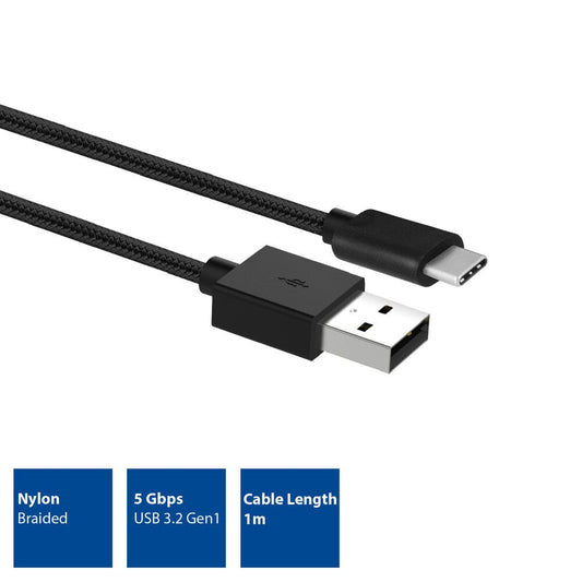 ACT USB-A male naar USB-C male laad en sync kabel 1m nylon