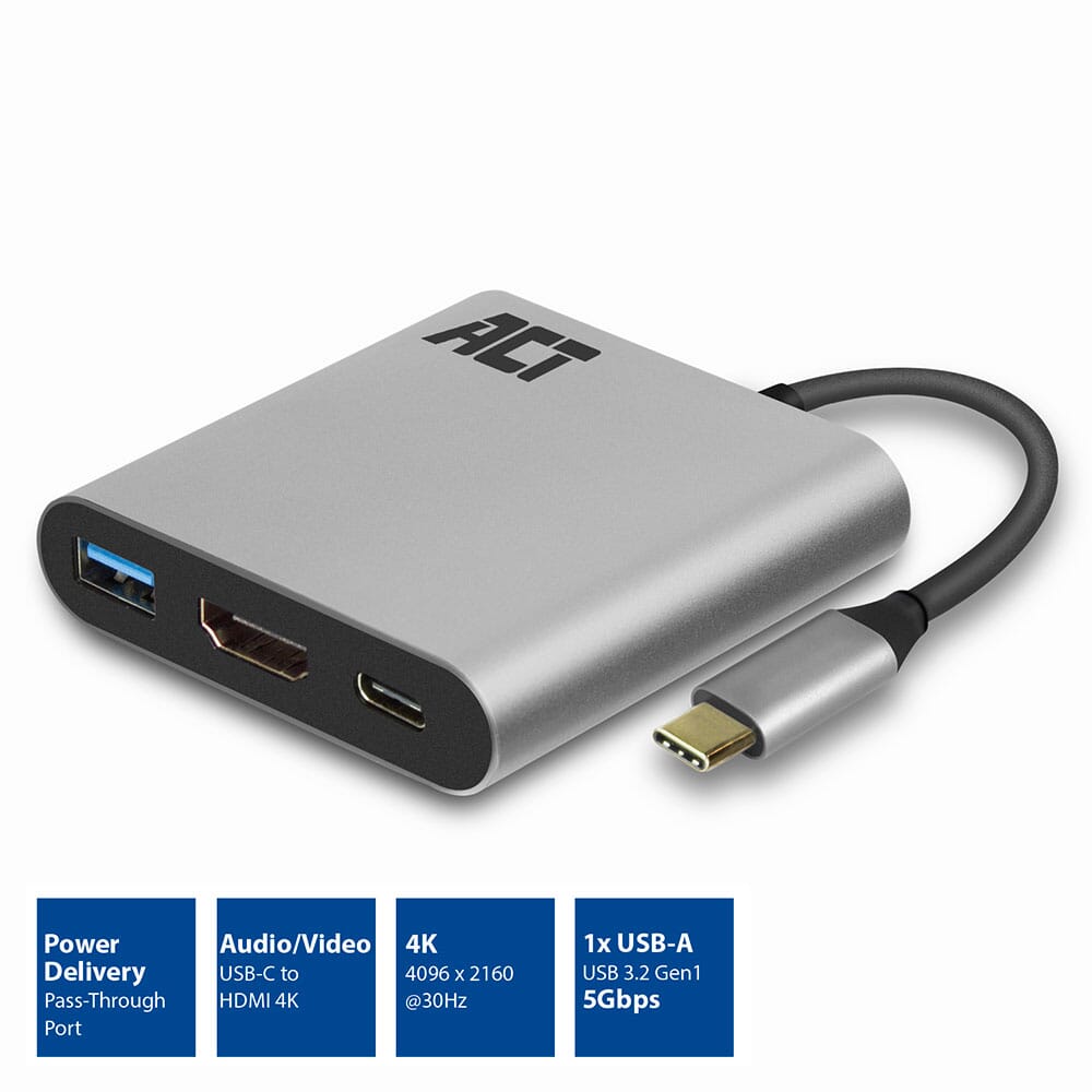 ACT USB-C naar HDMI female multiport adapter