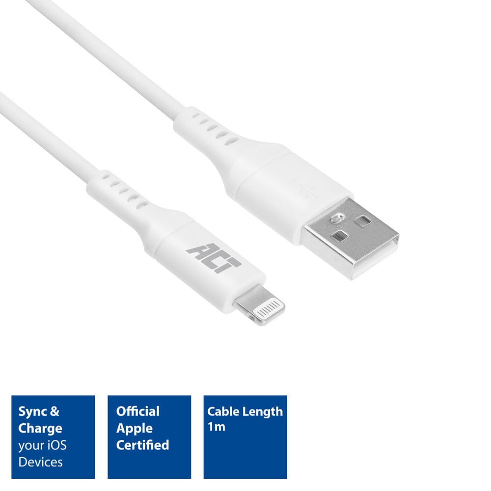 ACT USB A naar Lightning laad- en datakabel 1m MFI certified