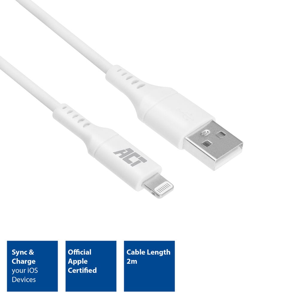 ACT USB A naar Lightning laad- en datakabel 2m MFI certified