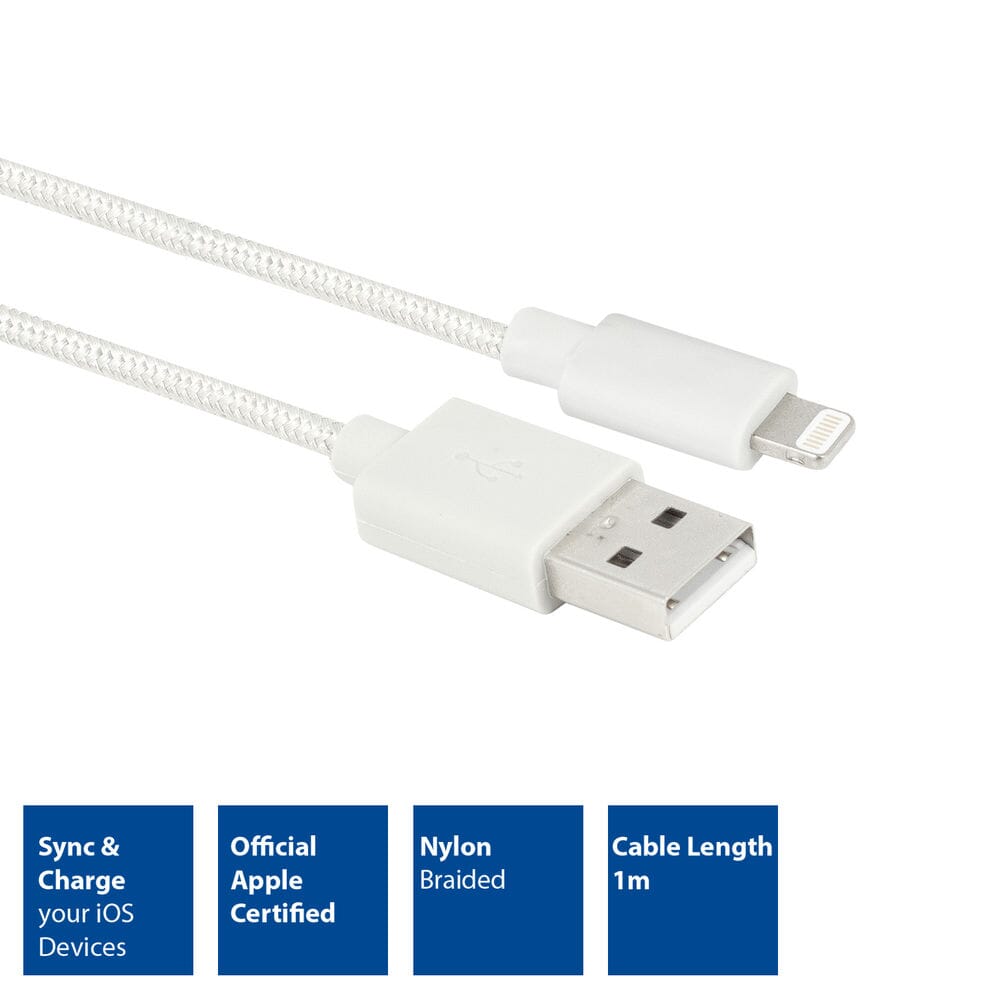 ACT USB A naar Lightning laad- en datakabel 1m nylon - wit