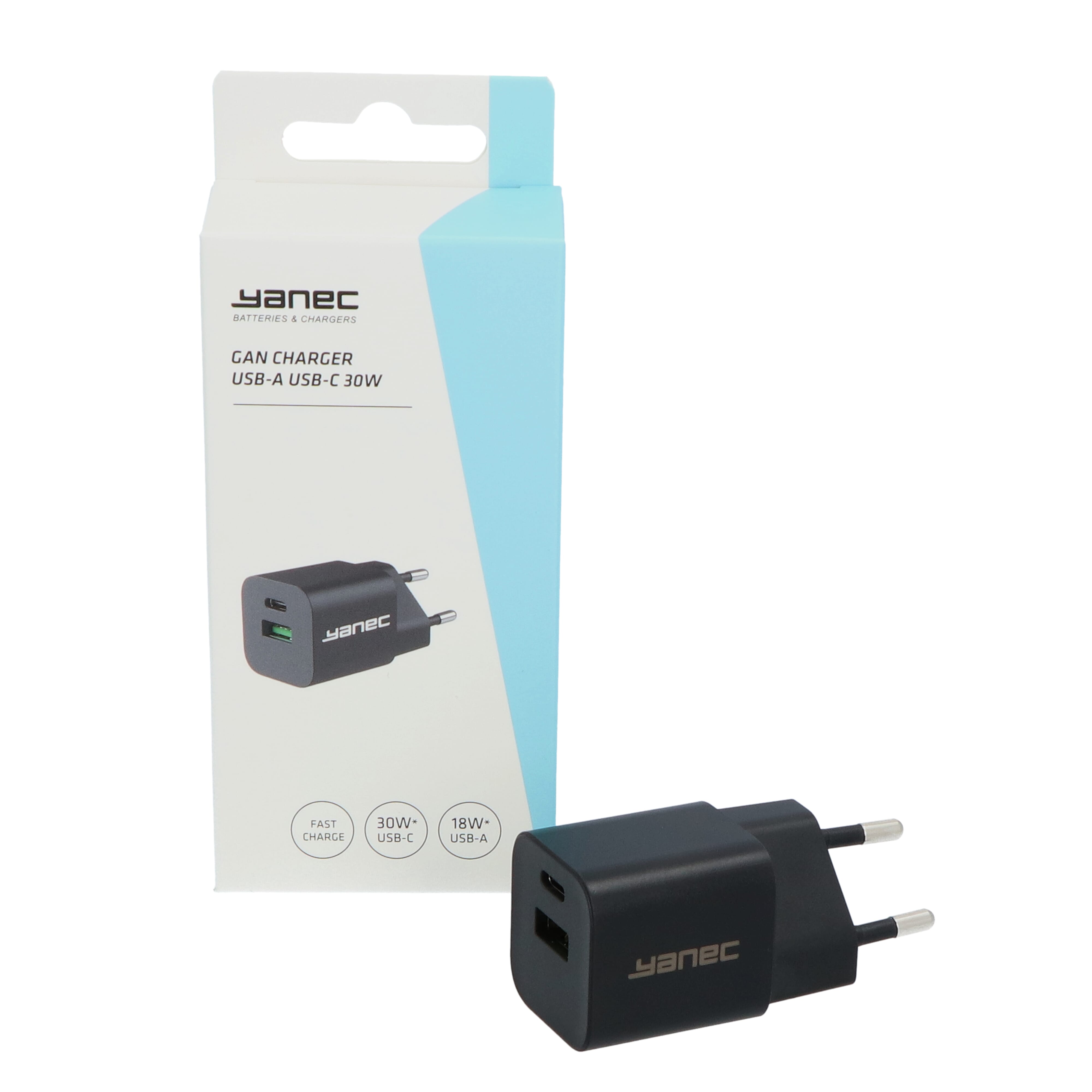 Yanec Compact GaN charger USB-A USB-C 30W