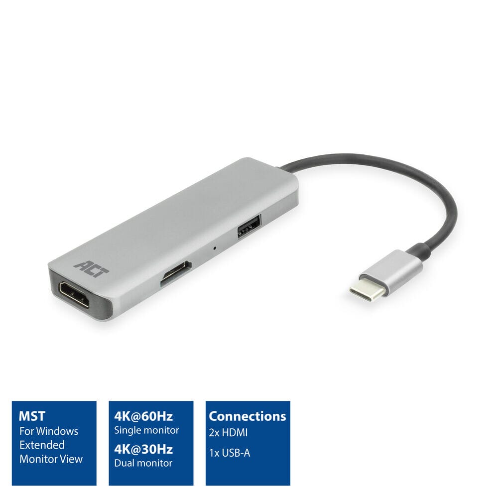 ACT USB-C 4K multiport adapter voor 2 HDMI schermen