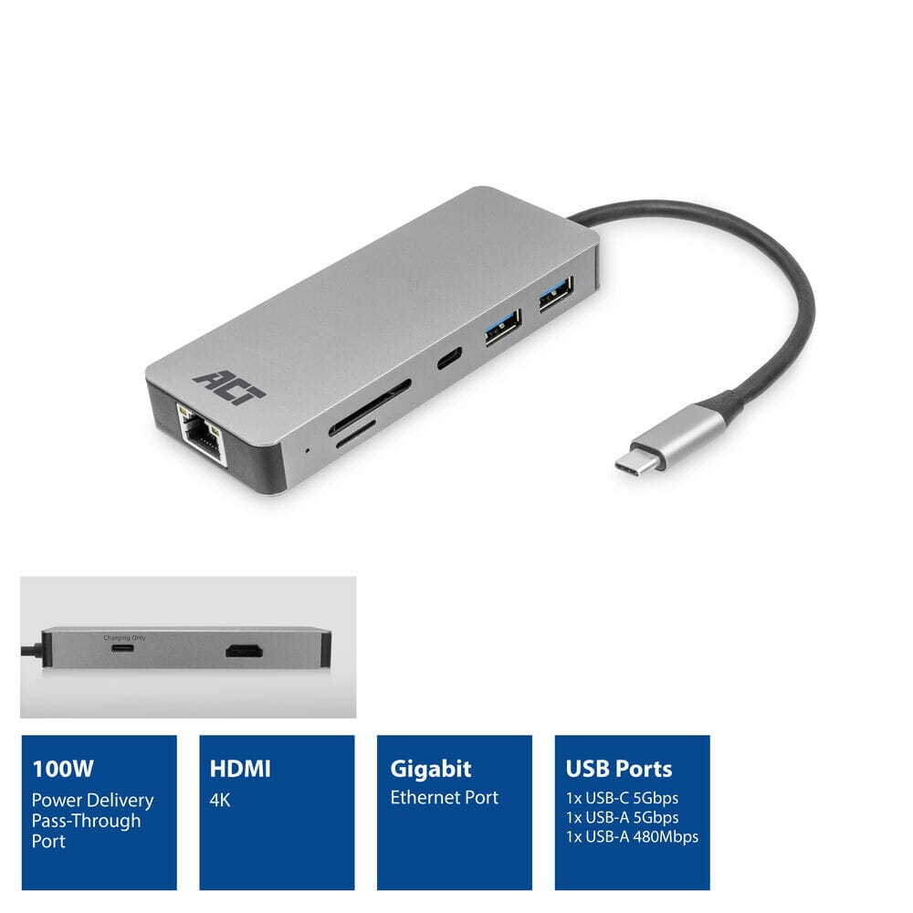 ACT USB-C 4K docking station voor 1 HDMI monitor