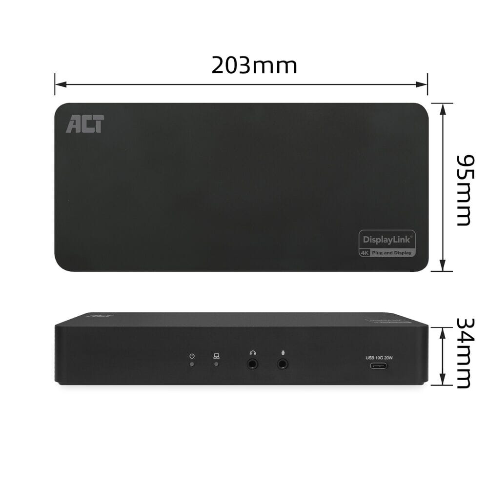 ACT USB-C Docking Station 4K, voor 2 monitoren