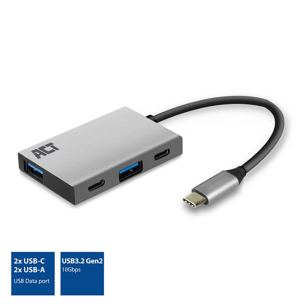 ACT USB-C hub 3.2 Gen2 10Gbps, 2x USB-C, 2x USB-A