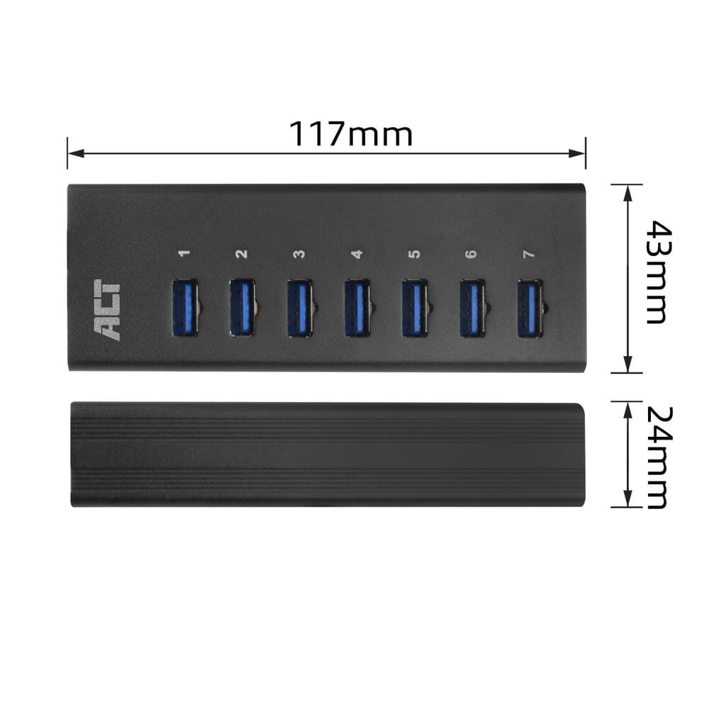 ACT USB hub 3.0, 7 poorts, 20W stroomadapter