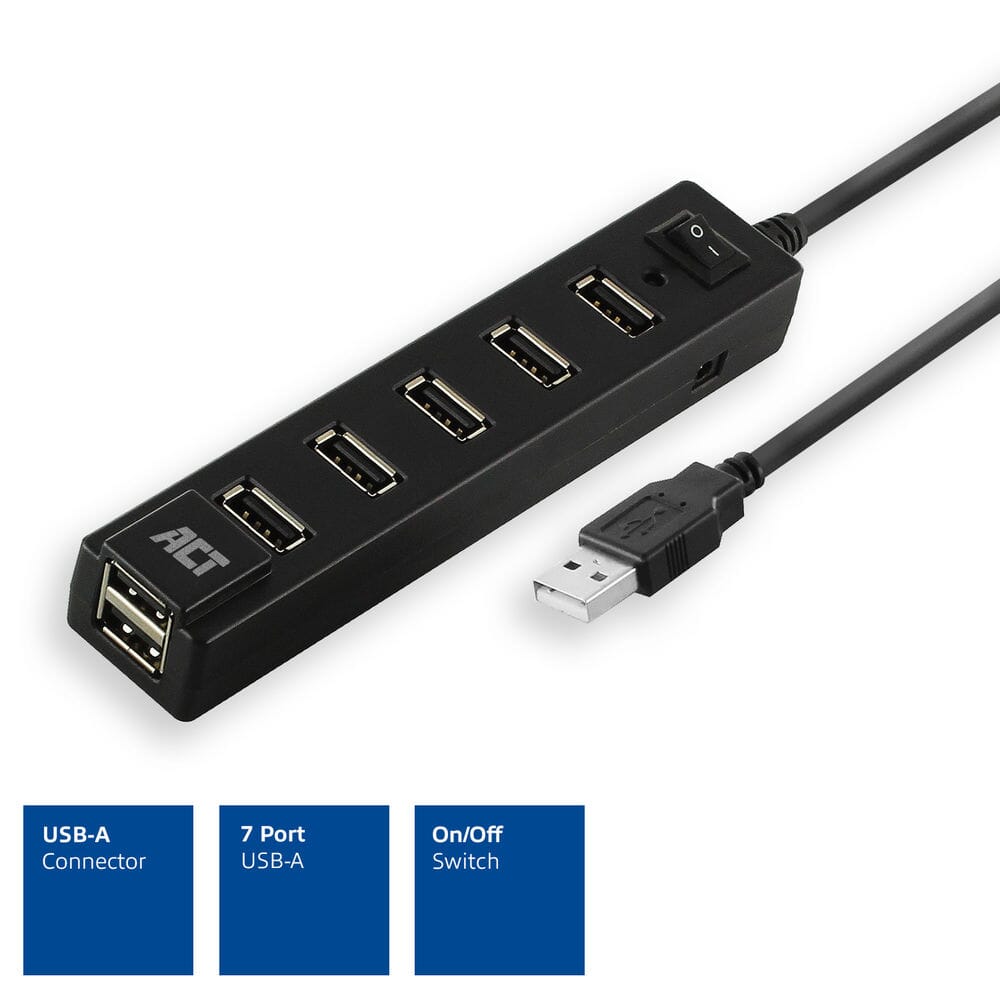 ACT USB hub 7 poorts, aan/uit-schakelaar