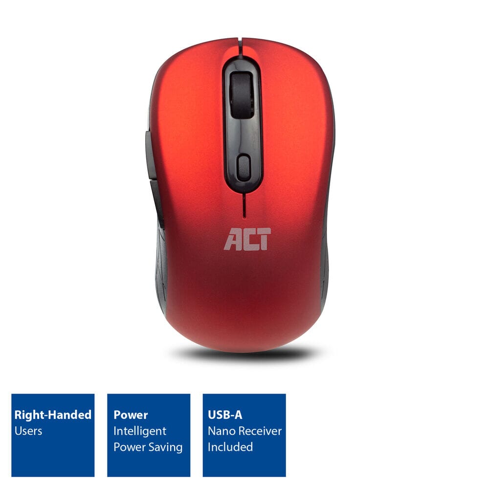 ACT Draadloze muis, USB nano-ontvanger, 1600 dpi, rood