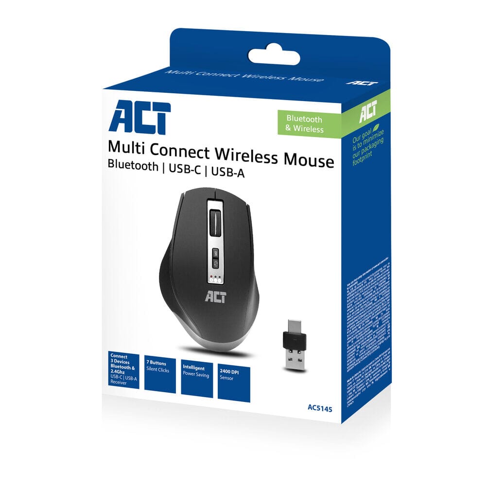 ACT Draadloze Multi-Connect Bluetooth Muis zwart