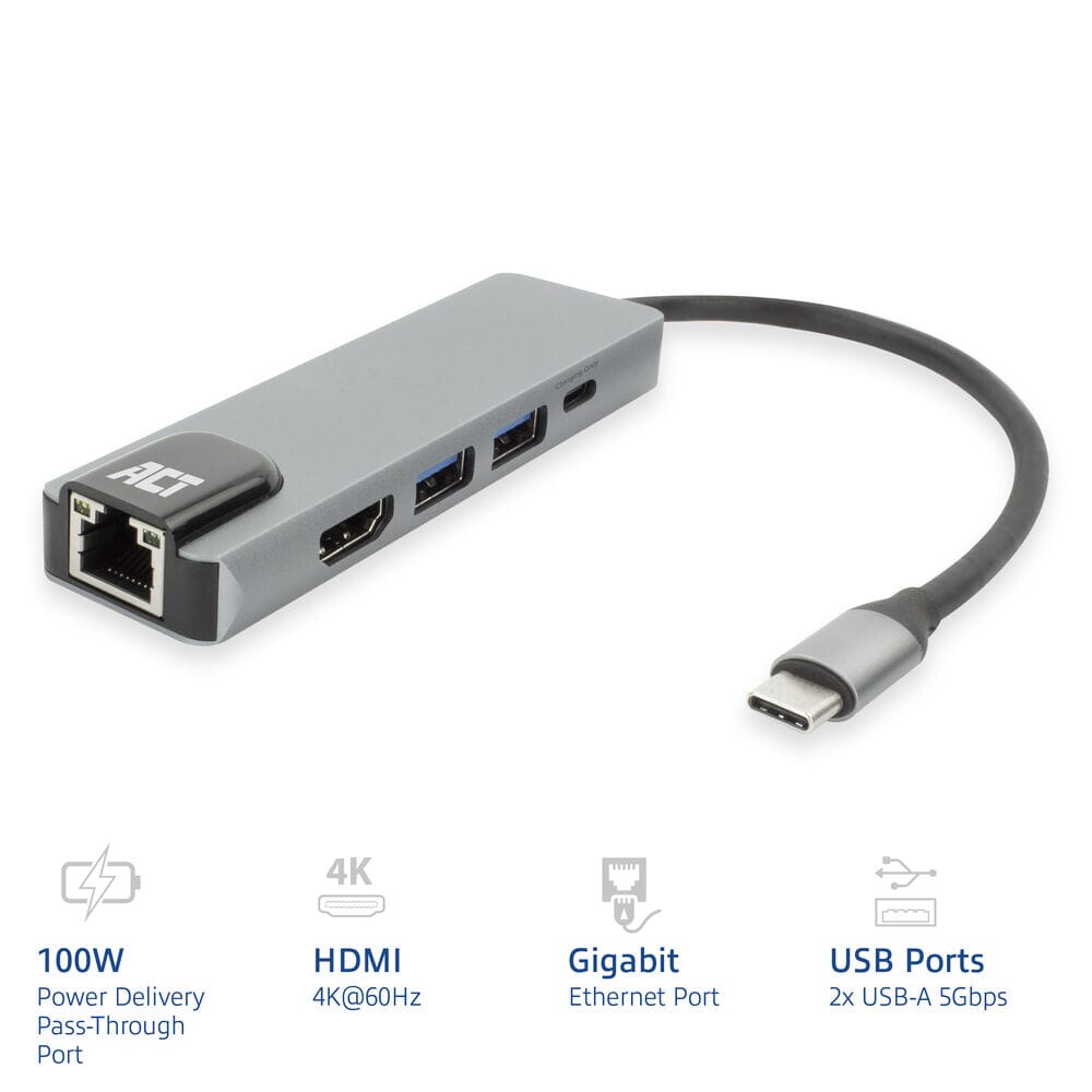 ACT USB-C 4K docking station for HDMI monitor, ethernet PD